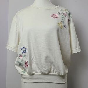 Bon Worth vintage  embroidered short sleeve blouse, sz XSP (PTP 24")